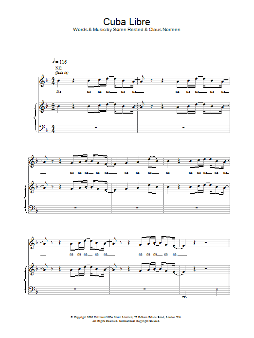 Aqua Cuba Libre Sheet Music Notes & Chords for Piano, Vocal & Guitar (Right-Hand Melody) - Download or Print PDF