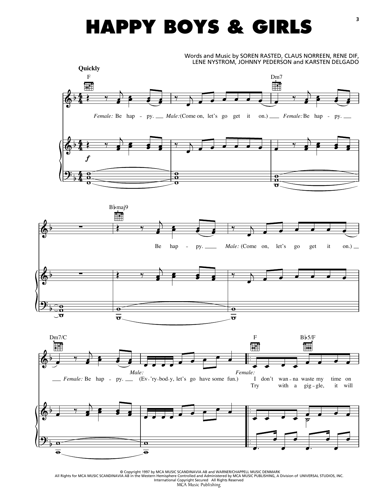 Aqua Happy Boys & Girls Sheet Music Notes & Chords for Piano, Vocal & Guitar Chords (Right-Hand Melody) - Download or Print PDF Aqua Happy Boys & Girls Sheet Music Notes & Chords for Piano, Vocal & Guitar Chords (Right-Hand Melody) - Download or Print PDF