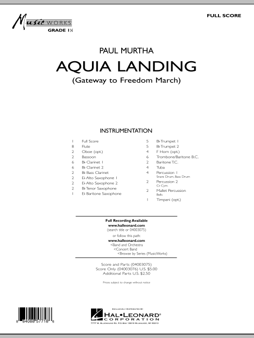 Paul Murtha Aquia Landing Gateway To Freedom March Full Score