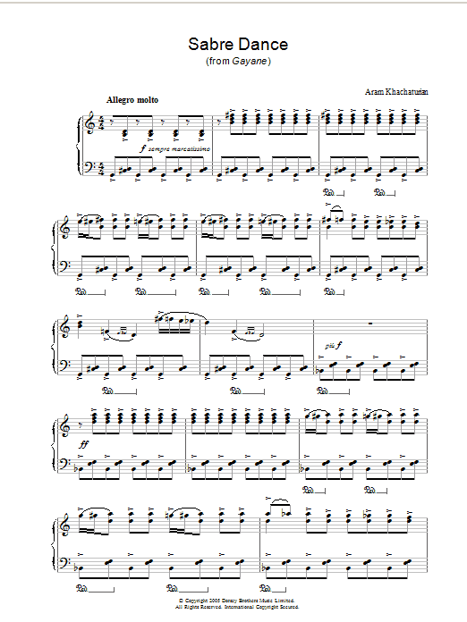 Aram Khachaturian Sabre Dance (from Gayane) Sheet Music Notes & Chords for Piano - Download or Print PDF