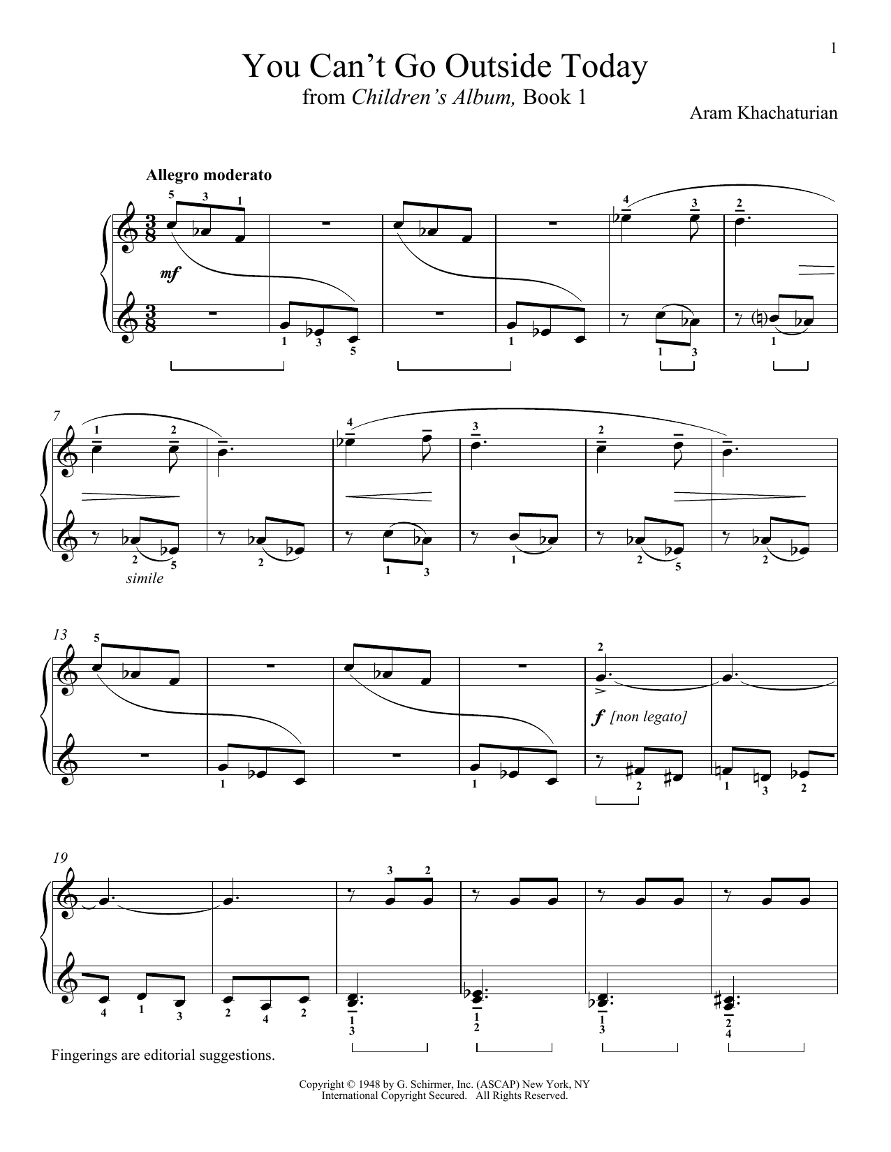 Aram Khachaturian Ivan Can't Go Out Today Sheet Music Notes & Chords for Piano - Download or Print PDF
