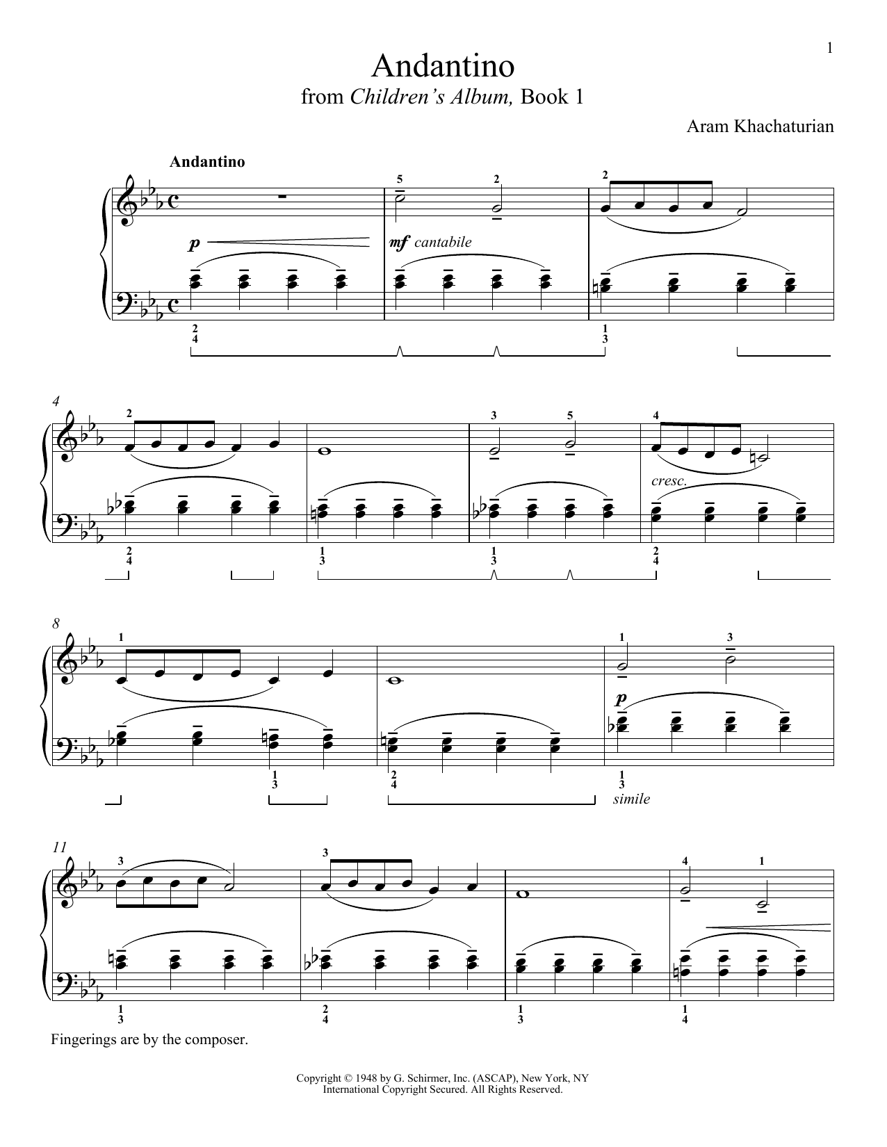 Aram Khachaturian Ivan Sings Sheet Music Notes & Chords for Piano - Download or Print PDF