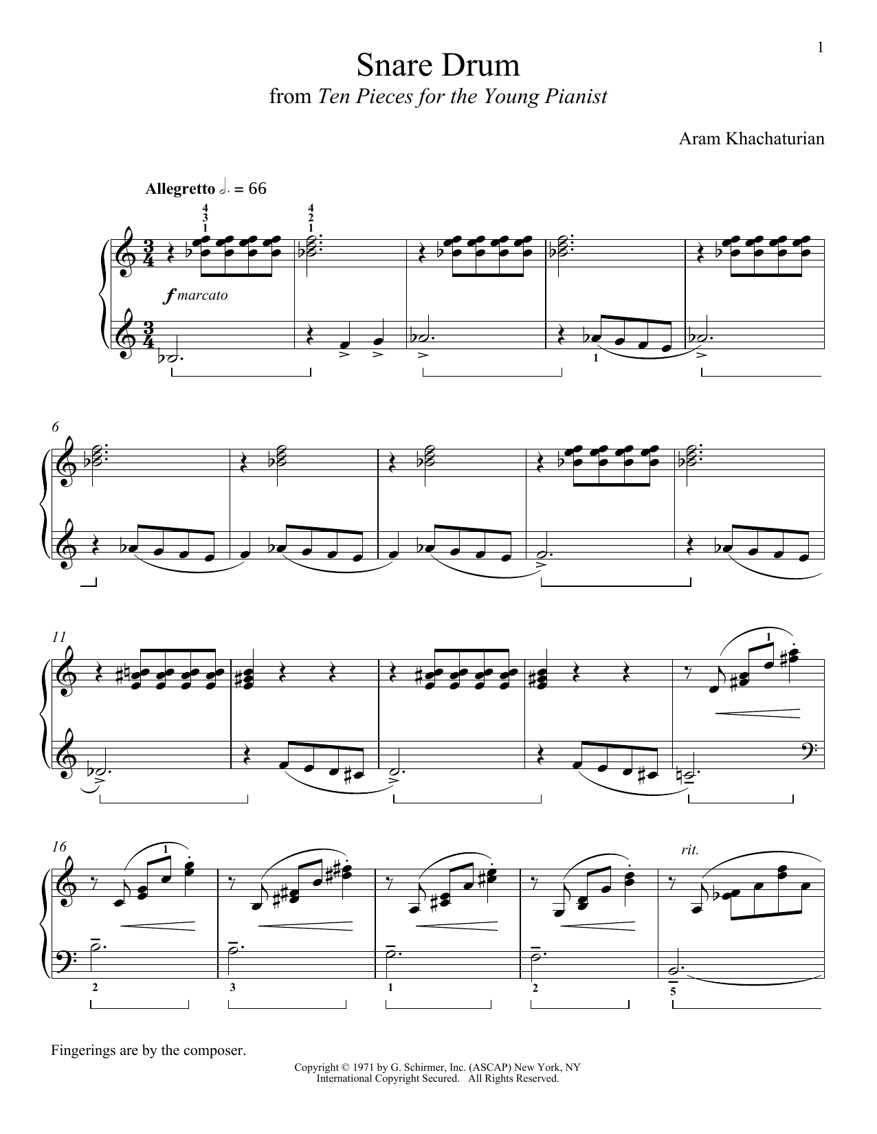 Aram Khachaturian Snare Drum Sheet Music Notes & Chords for Piano - Download or Print PDF