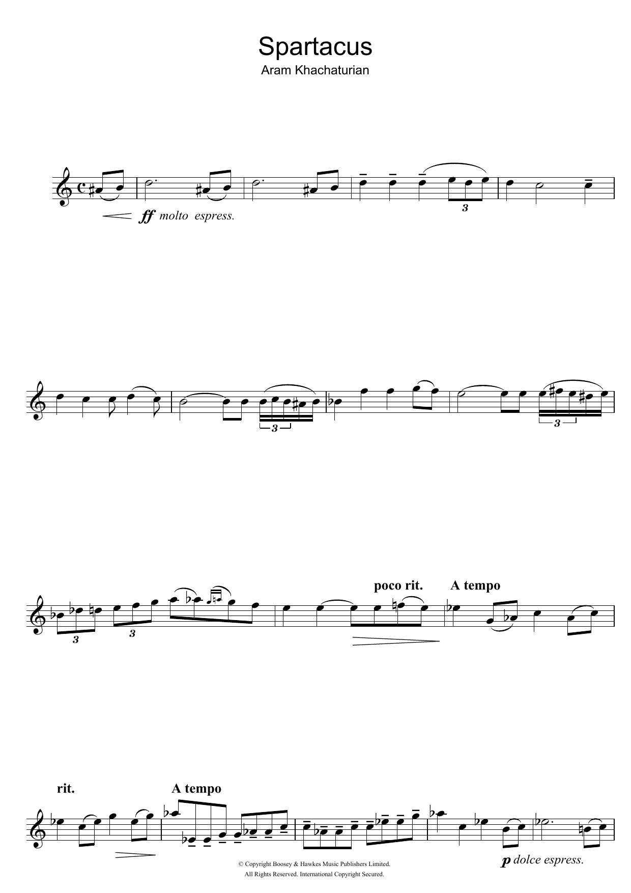 Aram Khachaturian Spartacus (Love Theme) Sheet Music Notes & Chords for Alto Saxophone - Download or Print PDF