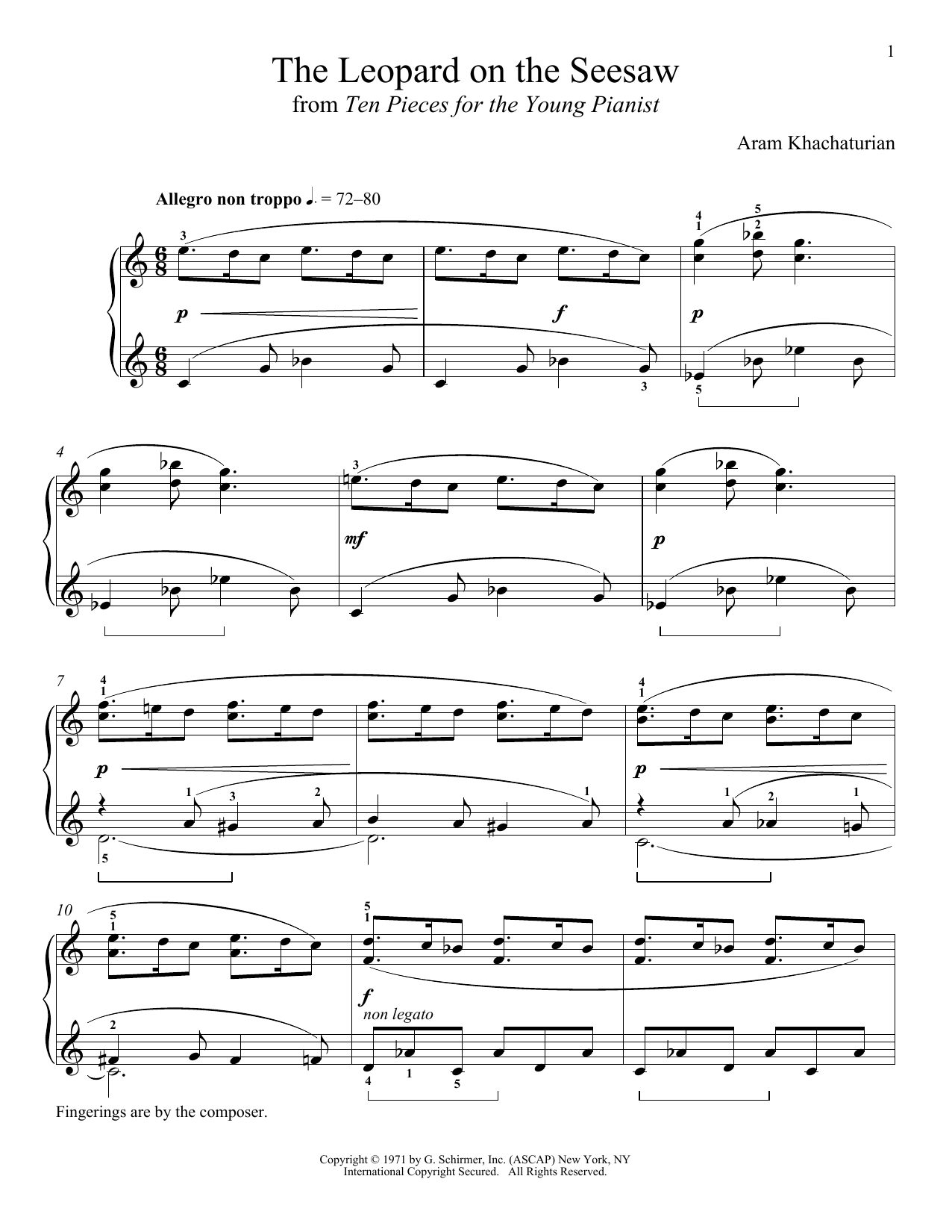 Aram Khachaturian The Leopard On The Seesaw Sheet Music Notes & Chords for Piano - Download or Print PDF