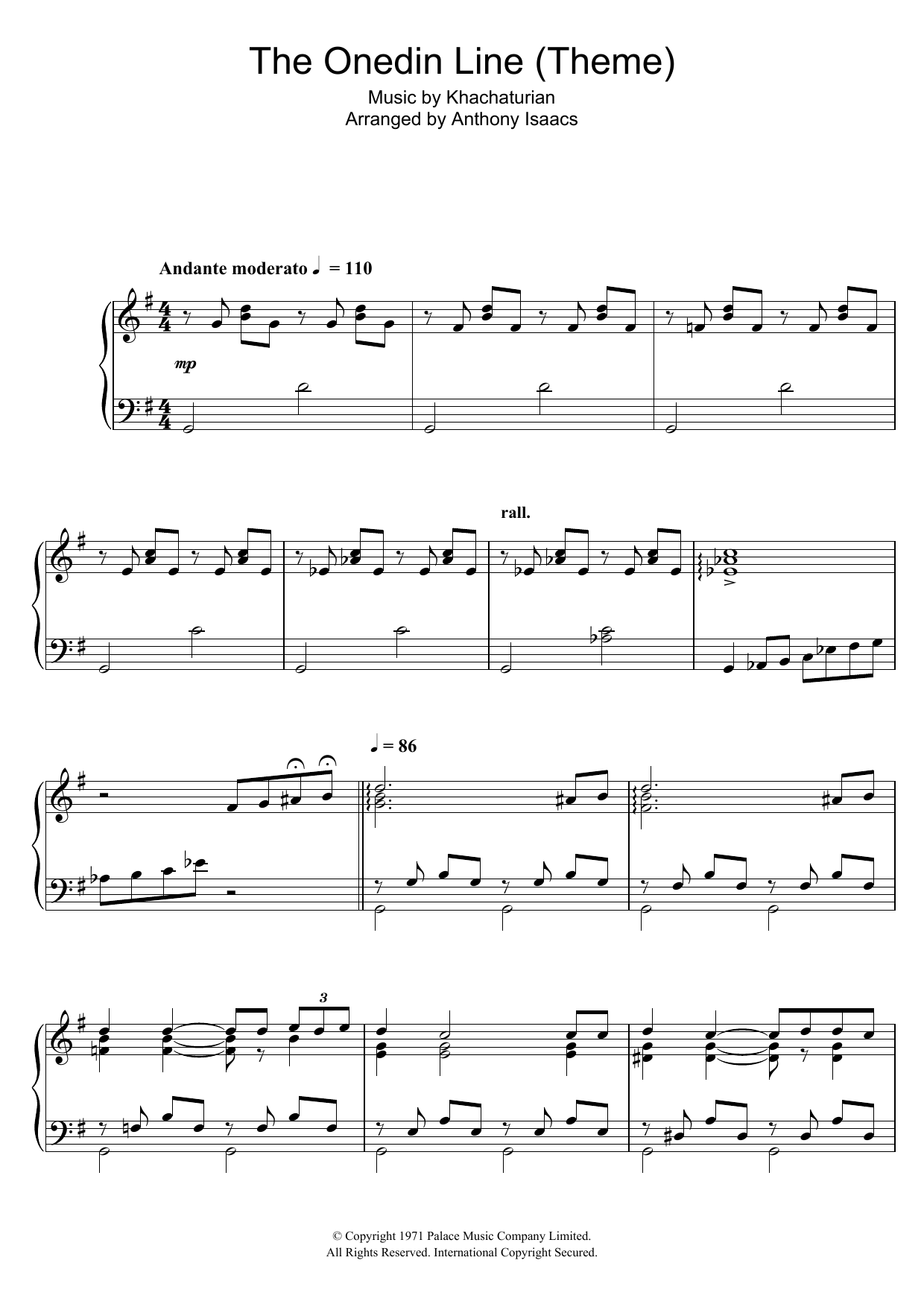Aram Khachaturian The Onedin Line (Theme) Sheet Music Notes & Chords for Piano - Download or Print PDF