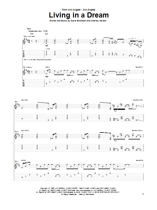 Arc Angels Living In A Dream Sheet Music Notes & Chords for Guitar Tab - Download or Print PDF
