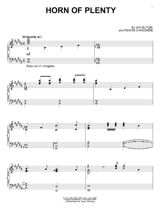 Arcade Fire Horn Of Plenty Sheet Music Notes & Chords for Piano - Download or Print PDF