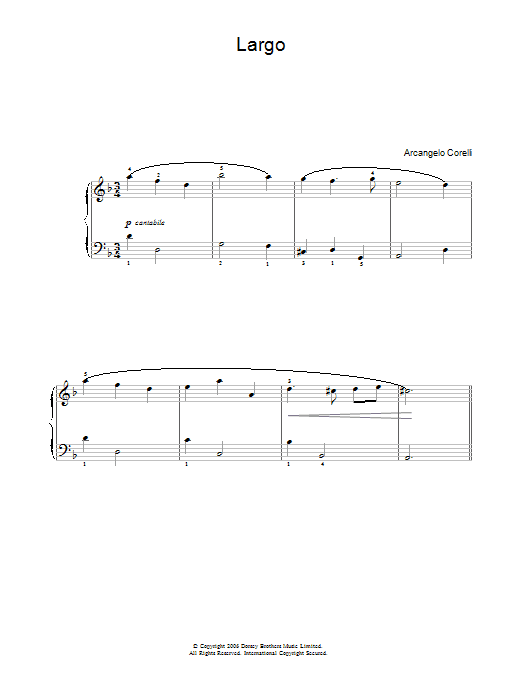 Arcangelo Corelli Largo Sheet Music Notes & Chords for Beginner Piano - Download or Print PDF