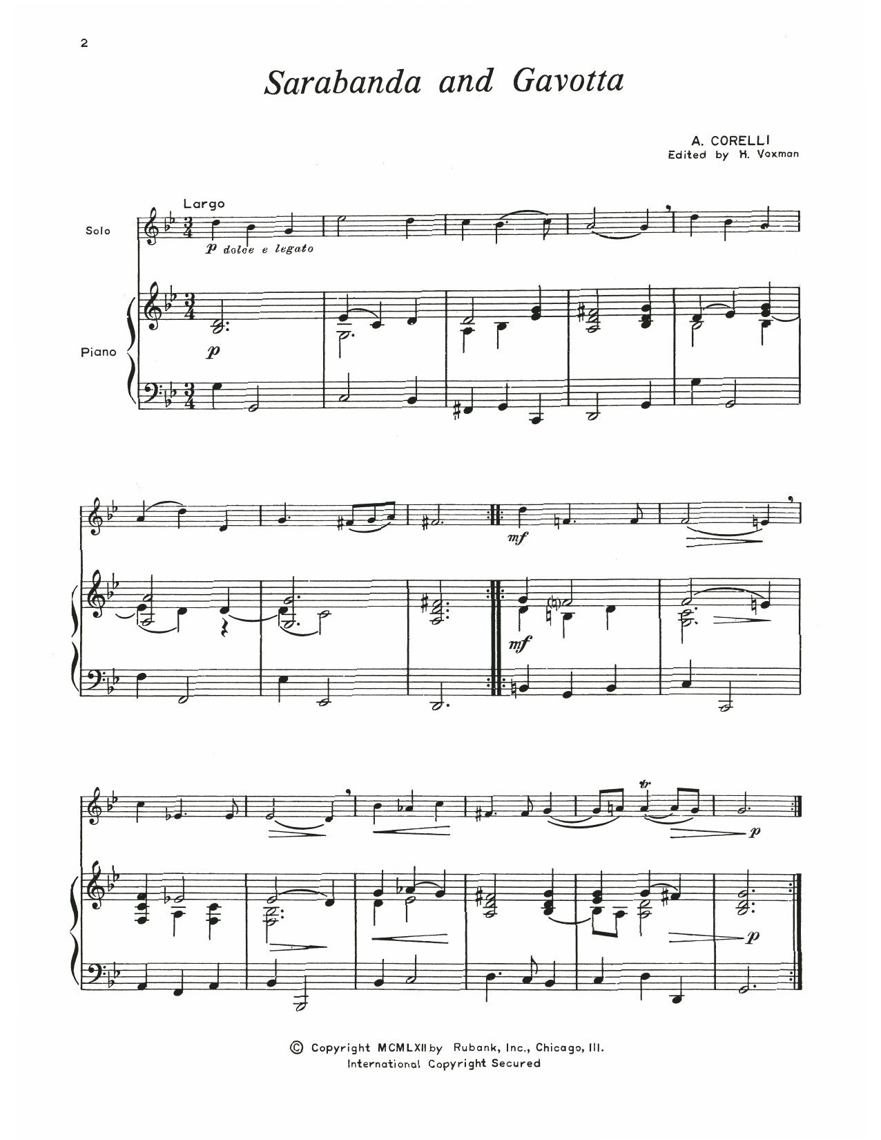 Arcangelo Corelli Sarabande And Gavotte, Op. 5 Sheet Music Notes & Chords for Trumpet and Piano - Download or Print PDF