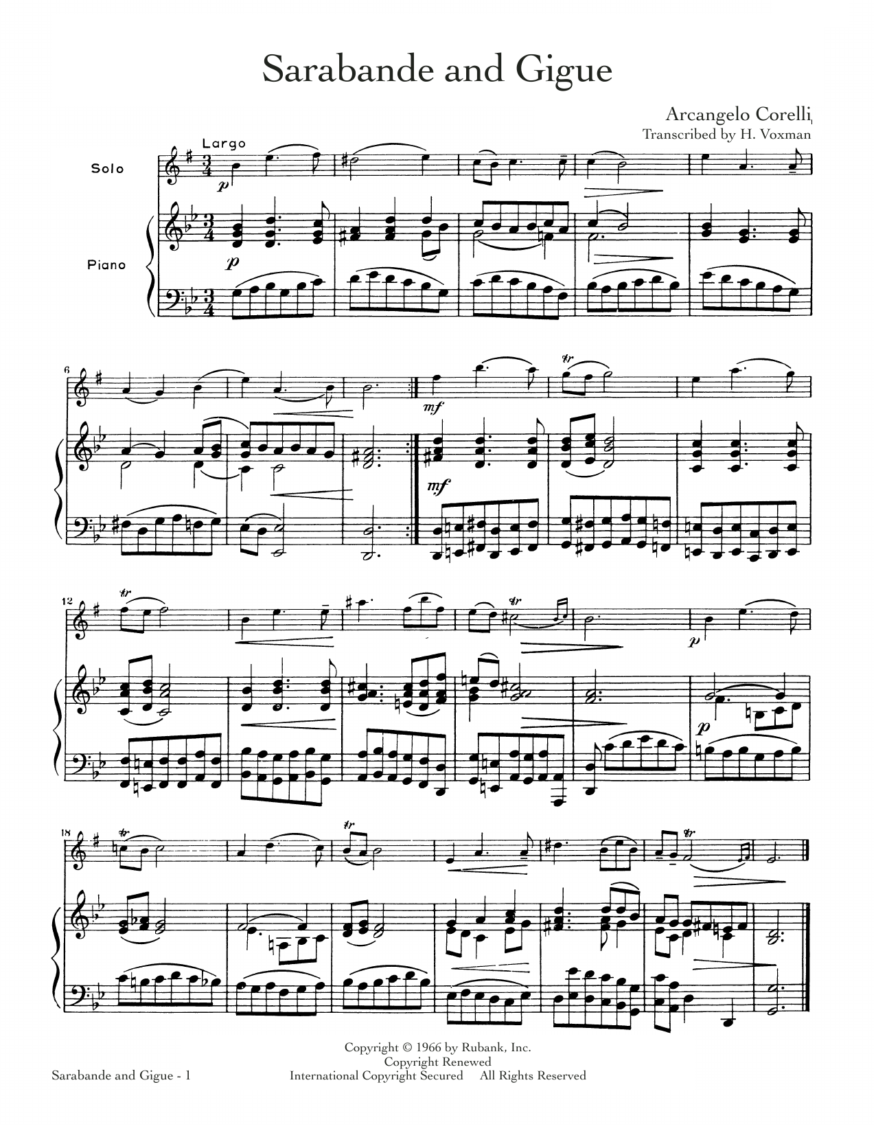 Arcangelo Corelli Sarabande And Gigue Sheet Music Notes & Chords for Alto Sax and Piano - Download or Print PDF