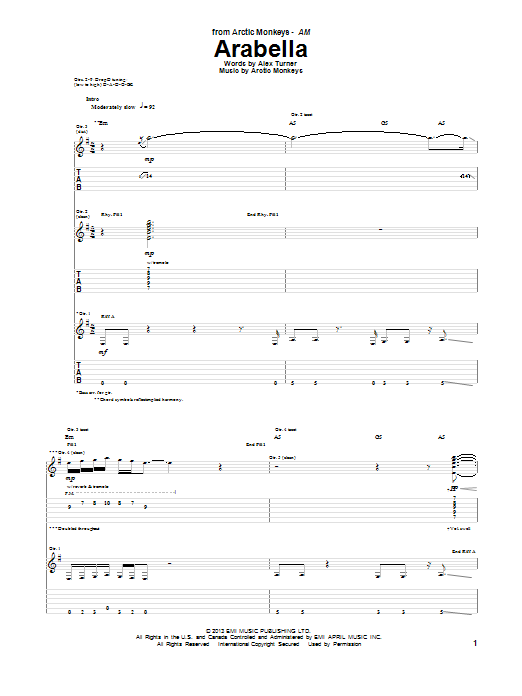 Arctic Monkeys Arabella Sheet Music Notes & Chords for Guitar Tab - Download or Print PDF Arctic Monkeys Arabella Sheet Music Notes & Chords for Guitar Tab - Download or Print PDF
