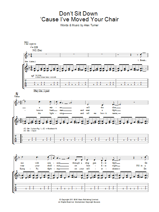 Arctic Monkeys Don't Sit Down 'Cause I've Moved Your Chair Sheet Music Notes & Chords for Guitar Tab - Download or Print PDF