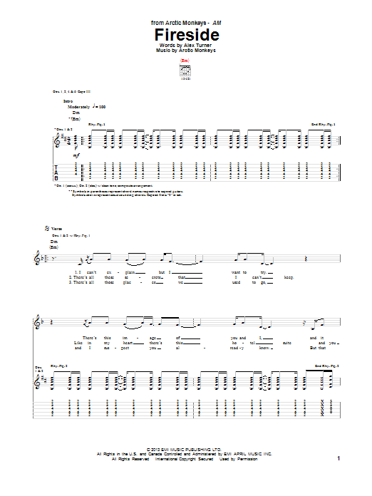 Arctic Monkeys Fireside Sheet Music Notes & Chords for Guitar Tab - Download or Print PDF