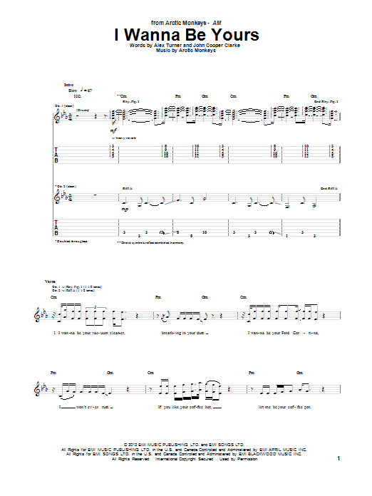 Arctic Monkeys I Wanna Be Yours Sheet Music Notes & Chords for Guitar Tab - Download or Print PDF