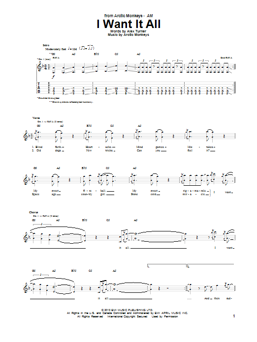 Arctic Monkeys I Want It All Sheet Music Notes & Chords for Guitar Tab - Download or Print PDF