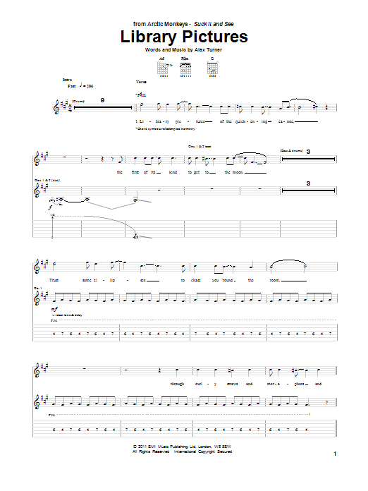 Arctic Monkeys Library Pictures Sheet Music Notes & Chords for Guitar Tab - Download or Print PDF