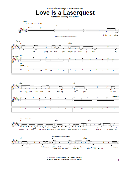 Arctic Monkeys Love Is A Laserquest Sheet Music Notes & Chords for Guitar Tab - Download or Print PDF