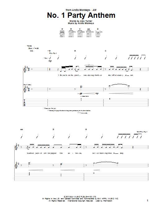 Arctic Monkeys No. 1 Party Anthem Sheet Music Notes & Chords for Guitar Tab - Download or Print PDF Arctic Monkeys No. 1 Party Anthem Sheet Music Notes & Chords for Guitar Tab - Download or Print PDF