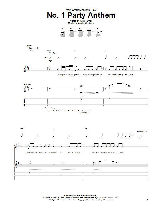 Arctic Monkeys No. 1 Party Anthem Sheet Music Notes & Chords for Guitar Tab - Download or Print PDF