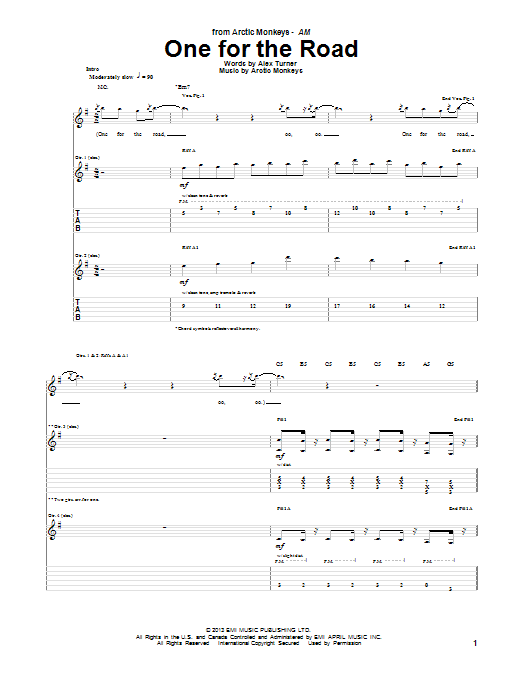 Arctic Monkeys One For The Road Sheet Music Notes & Chords for Guitar Tab - Download or Print PDF