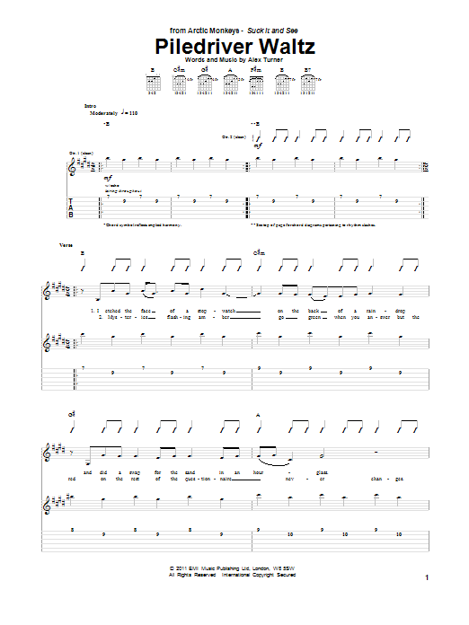 Arctic Monkeys Piledriver Waltz Sheet Music Notes & Chords for Guitar Tab - Download or Print PDF