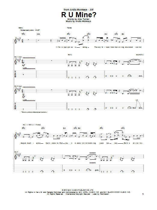 Arctic Monkeys R U Mine? Sheet Music Notes & Chords for Guitar Tab - Download or Print PDF