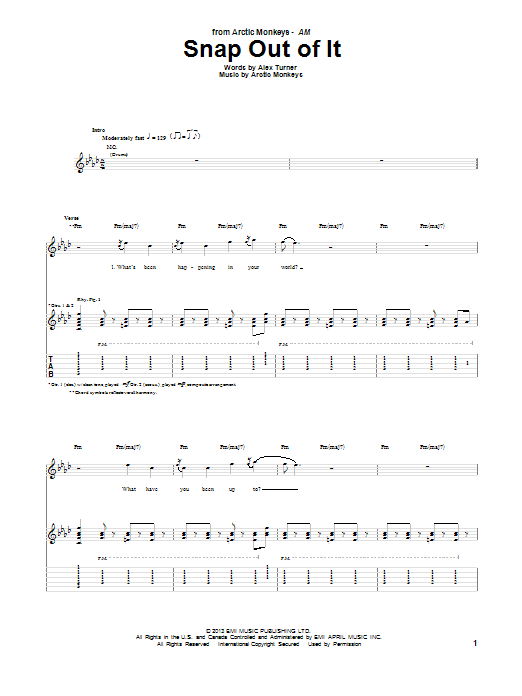 Arctic Monkeys Snap Out Of It Sheet Music Notes & Chords for Guitar Tab - Download or Print PDF