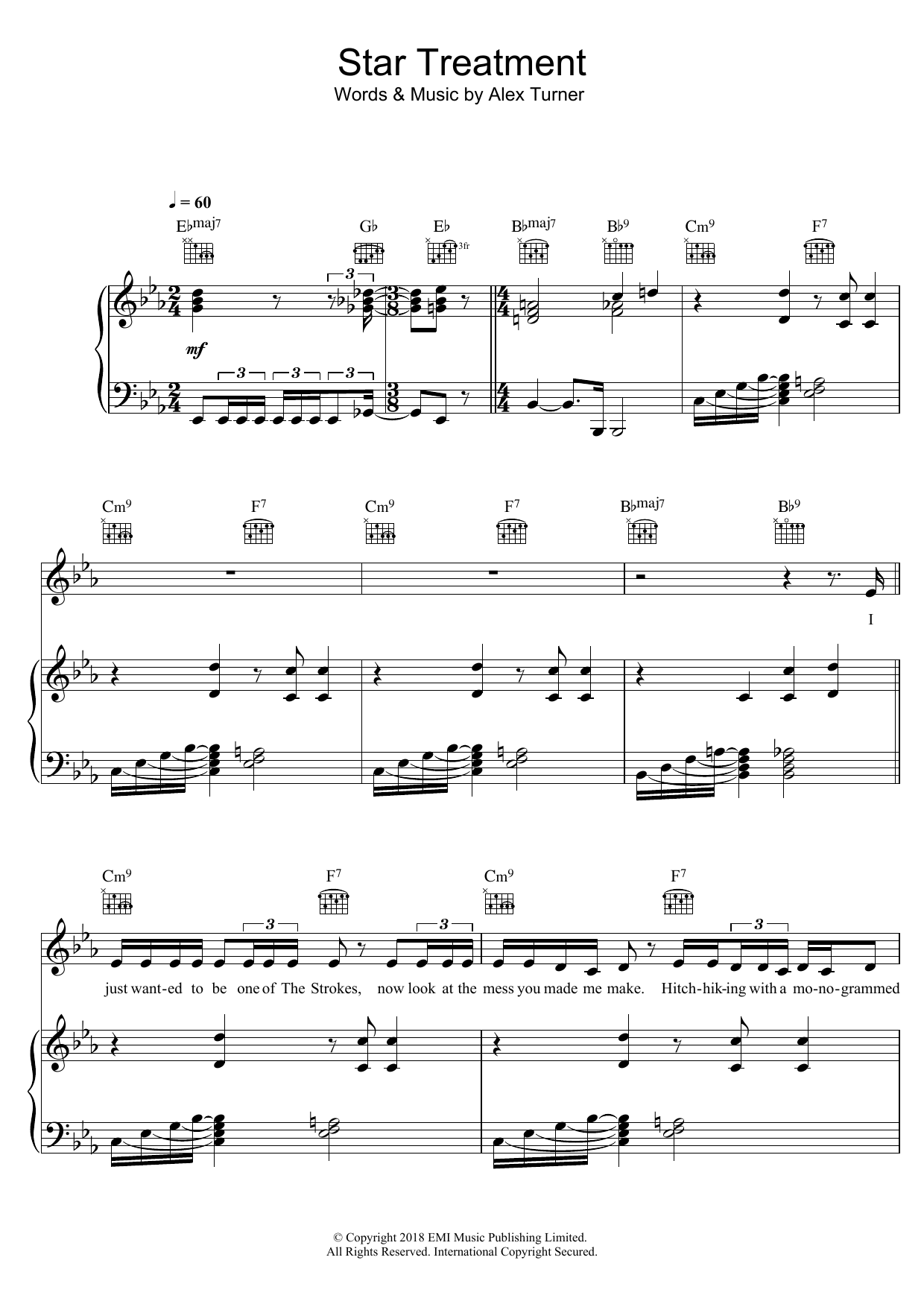 Arctic Monkeys Star Treatment Sheet Music Notes & Chords for Piano, Vocal & Guitar - Download or Print PDF