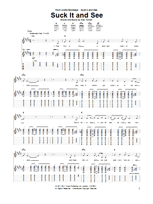 Arctic Monkeys Suck It And See Sheet Music Notes & Chords for Guitar Tab - Download or Print PDF