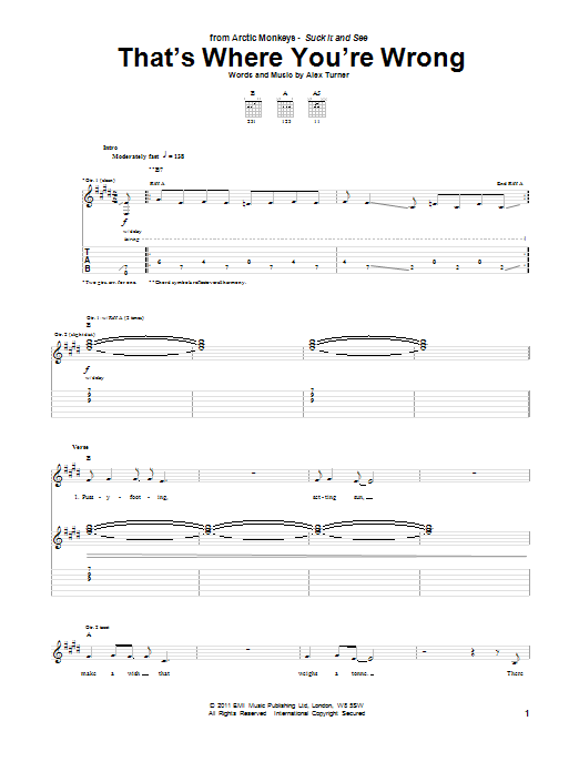 Arctic Monkeys That's Where You're Wrong Sheet Music Notes & Chords for Guitar Tab - Download or Print PDF