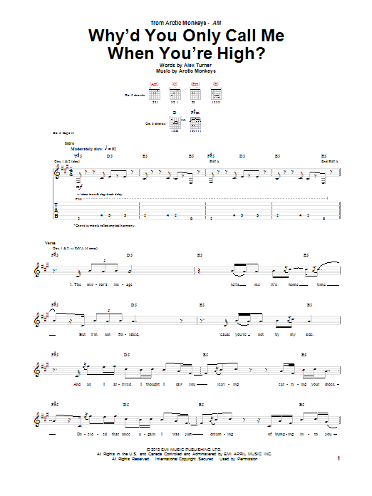Arctic Monkeys Why'd You Only Call Me When You're High? Sheet Music Notes & Chords for Guitar Tab - Download or Print PDF