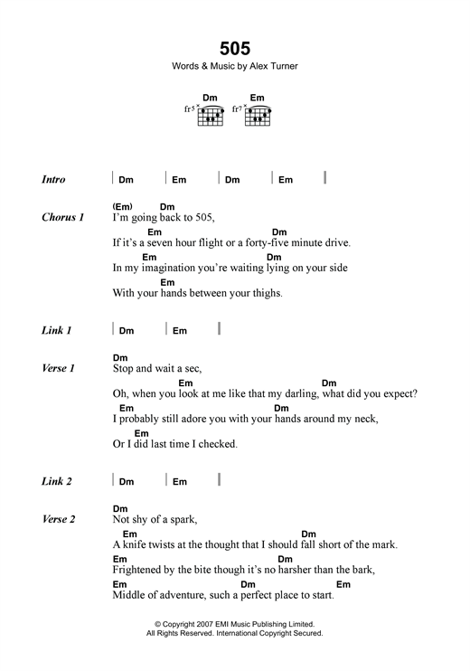 Arctic Monkeys 505 Sheet Music Notes & Chords for Lyrics & Chords - Download or Print PDF