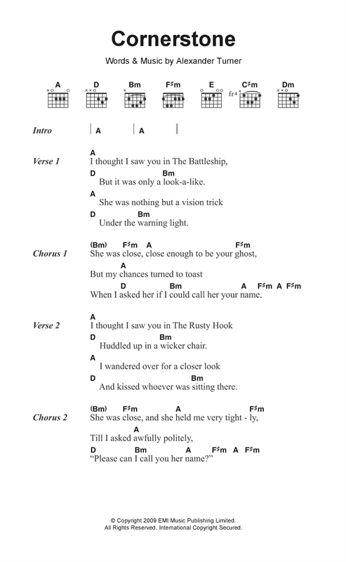 Arctic Monkeys Cornerstone Sheet Music Notes & Chords for Lyrics & Chords - Download or Print PDF