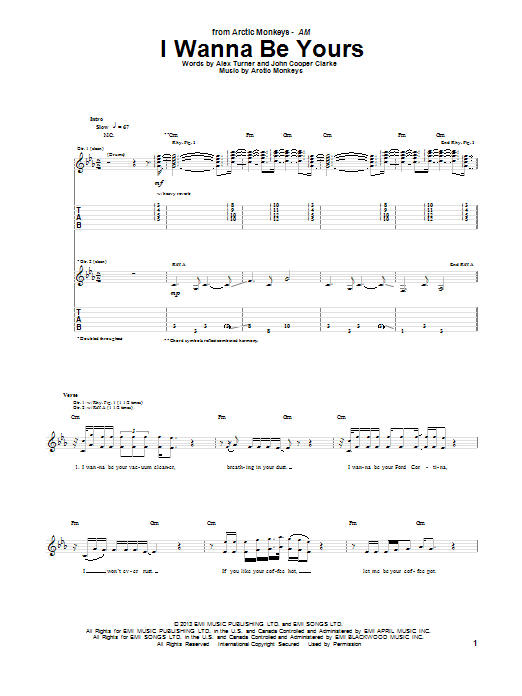 Arctic Monkeys I Wanna Be Yours Sheet Music Download Pdf Score