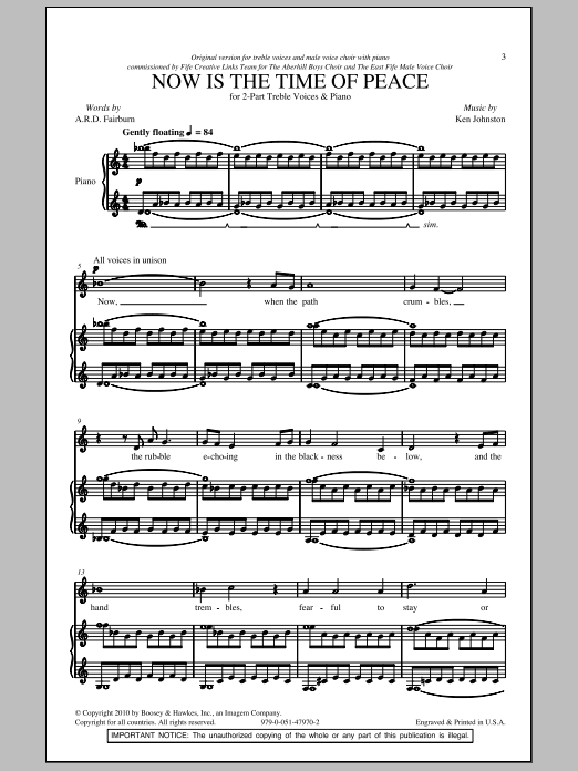 A.R.D. Fairburn Now Is The Time Of Peace Sheet Music Notes & Chords for 2-Part Choir - Download or Print PDF