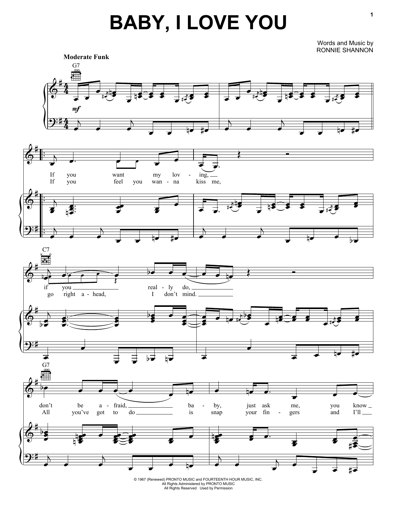 Aretha Franklin Baby, I Love You Sheet Music Notes & Chords for Piano, Vocal & Guitar (Right-Hand Melody) - Download or Print PDF