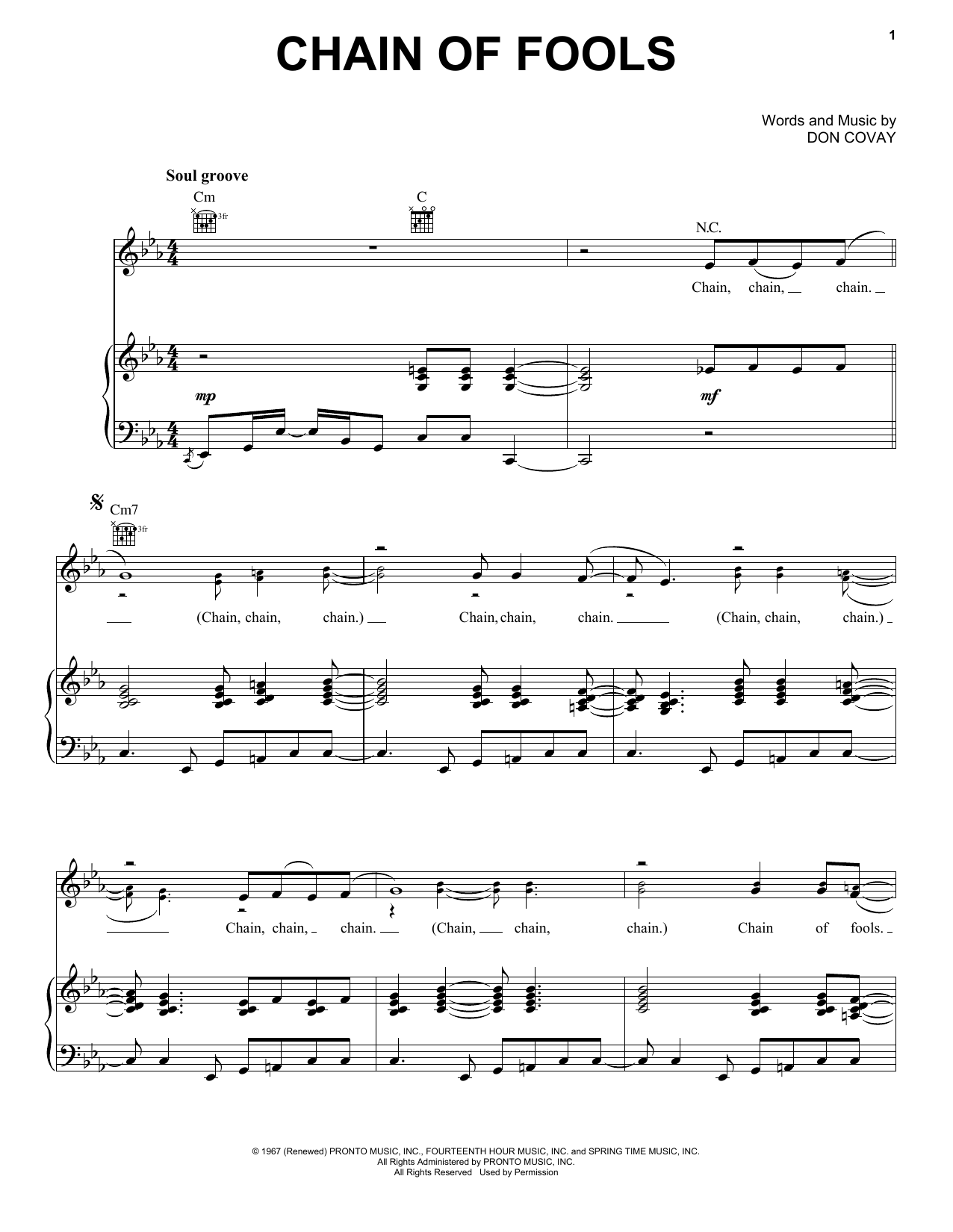 Aretha Franklin Chain Of Fools Sheet Music Notes & Chords for Piano, Vocal & Guitar (Right-Hand Melody) - Download or Print PDF