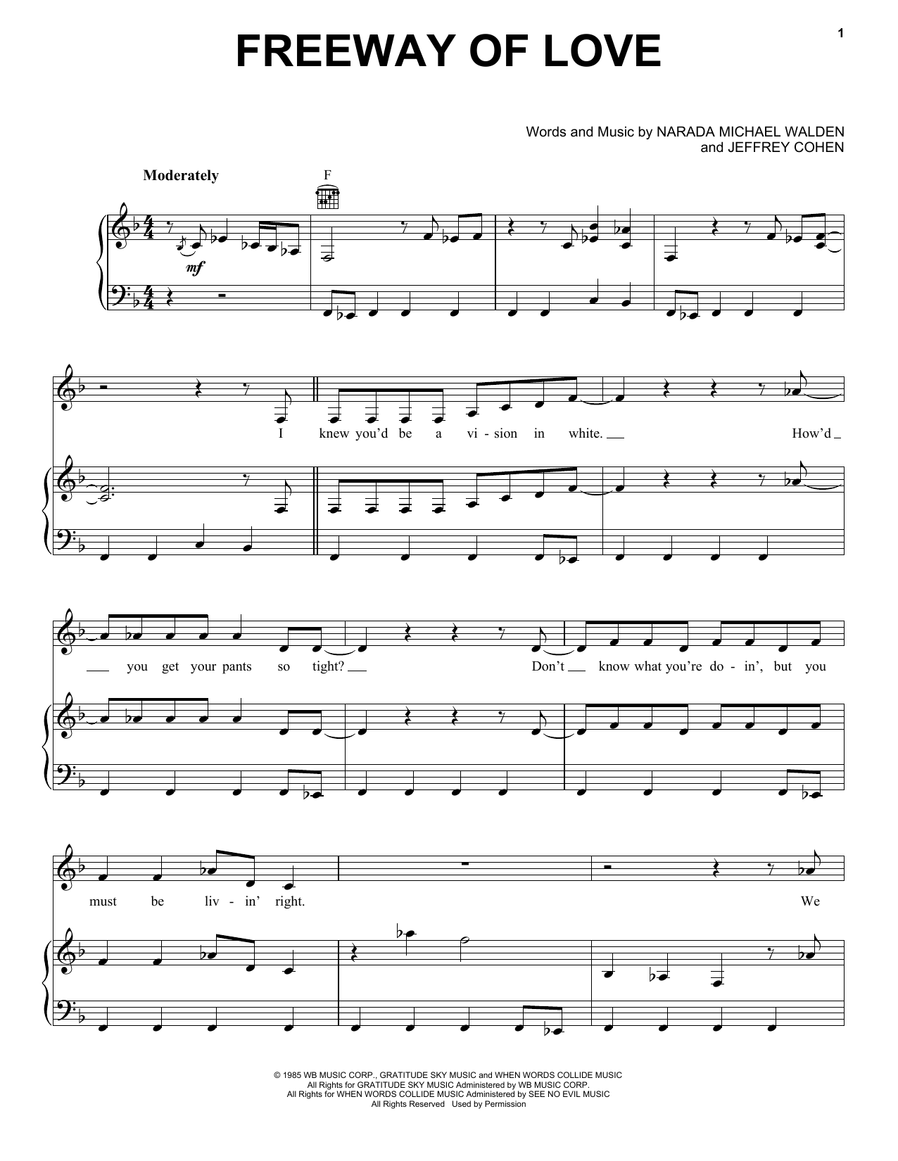 Aretha Franklin Freeway Of Love Sheet Music Notes & Chords for Piano, Vocal & Guitar (Right-Hand Melody) - Download or Print PDF