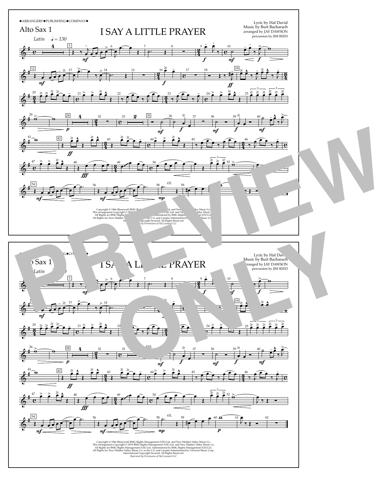 Aretha Franklin I Say a Little Prayer (arr. Jay Dawson) - Alto Sax 1 Sheet Music Notes & Chords for Marching Band - Download or Print PDF