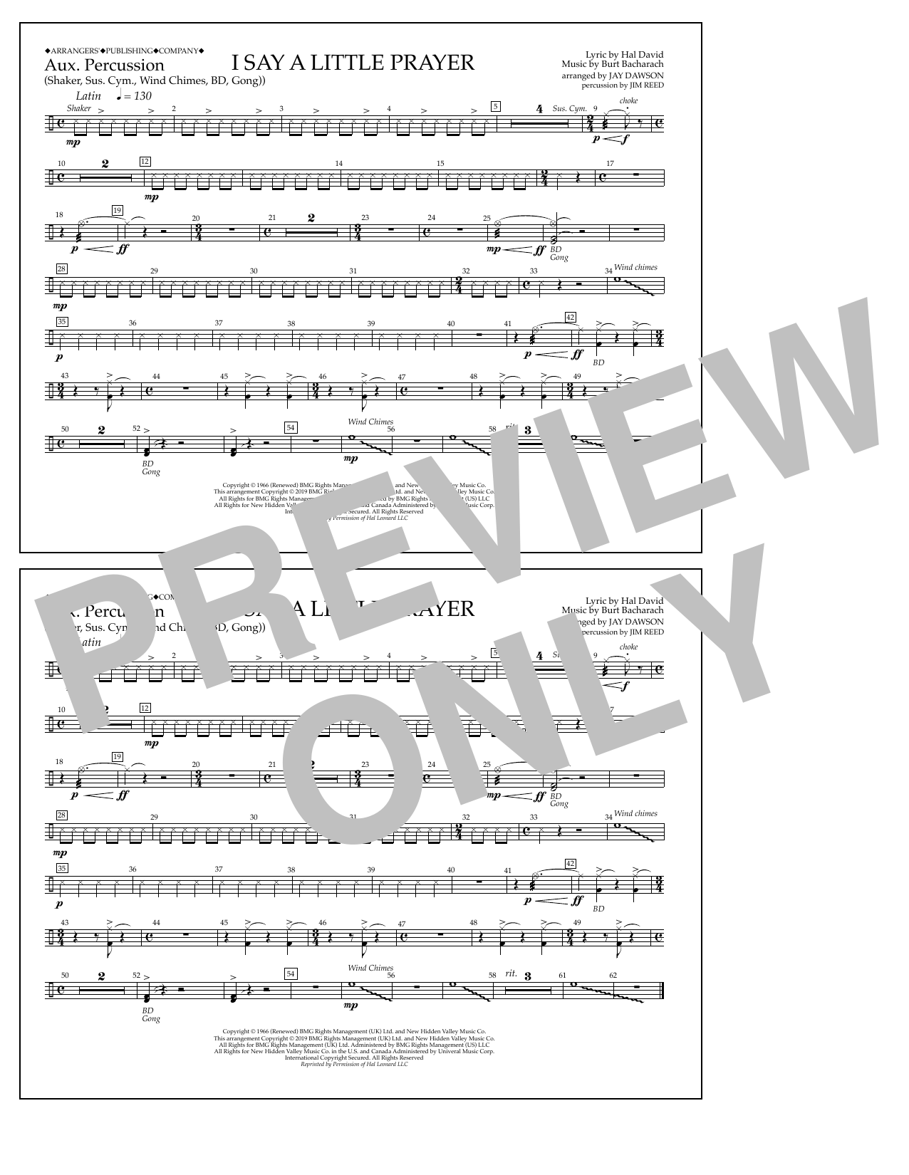 Aretha Franklin I Say a Little Prayer (arr. Jay Dawson) - Aux. Percussion Sheet Music Notes & Chords for Marching Band - Download or Print PDF