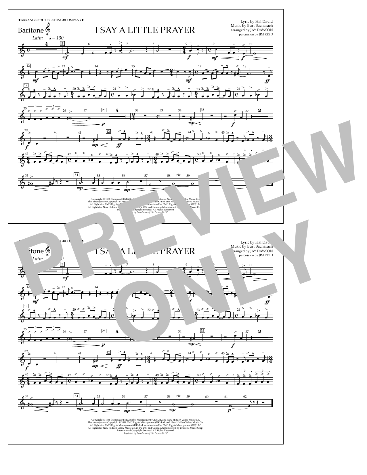 Aretha Franklin I Say a Little Prayer (arr. Jay Dawson) - Baritone T.C. Sheet Music Notes & Chords for Marching Band - Download or Print PDF