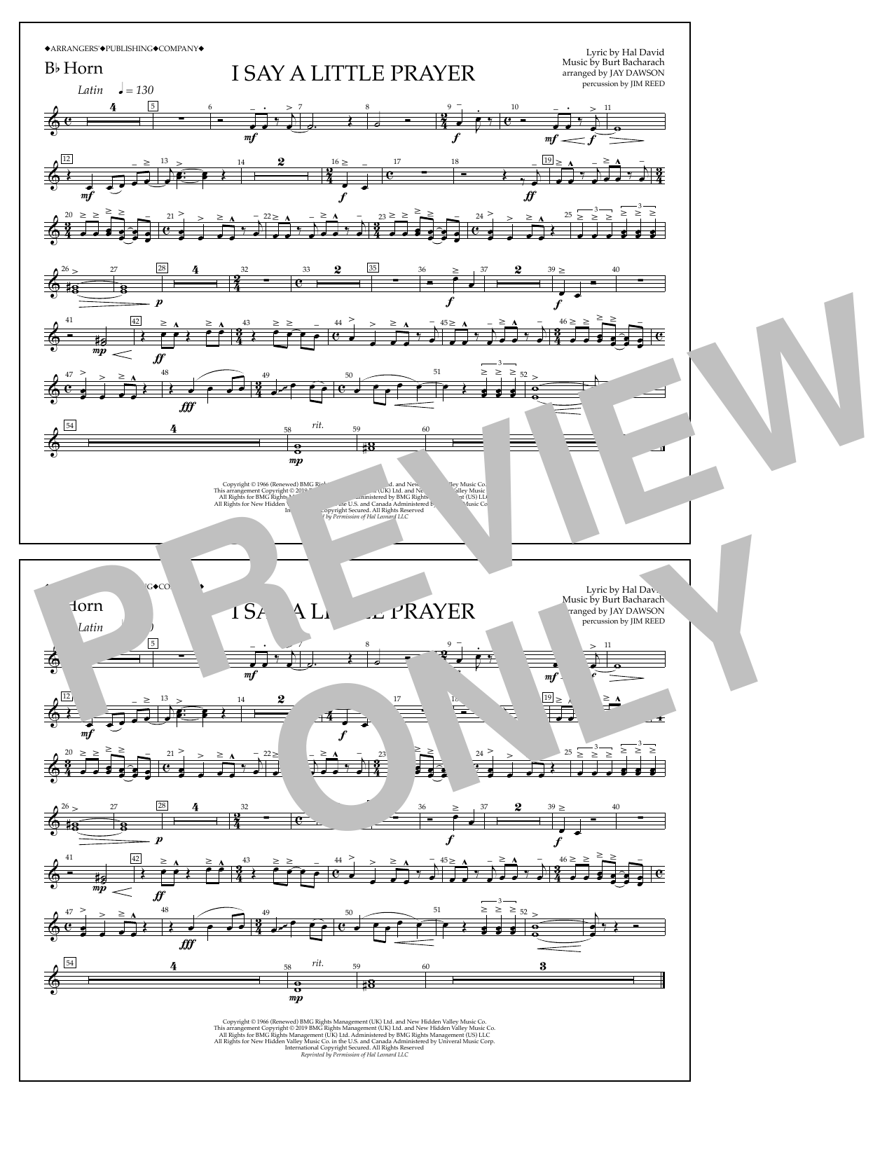 Aretha Franklin I Say a Little Prayer (arr. Jay Dawson) - Bb Horn Sheet Music Notes & Chords for Marching Band - Download or Print PDF