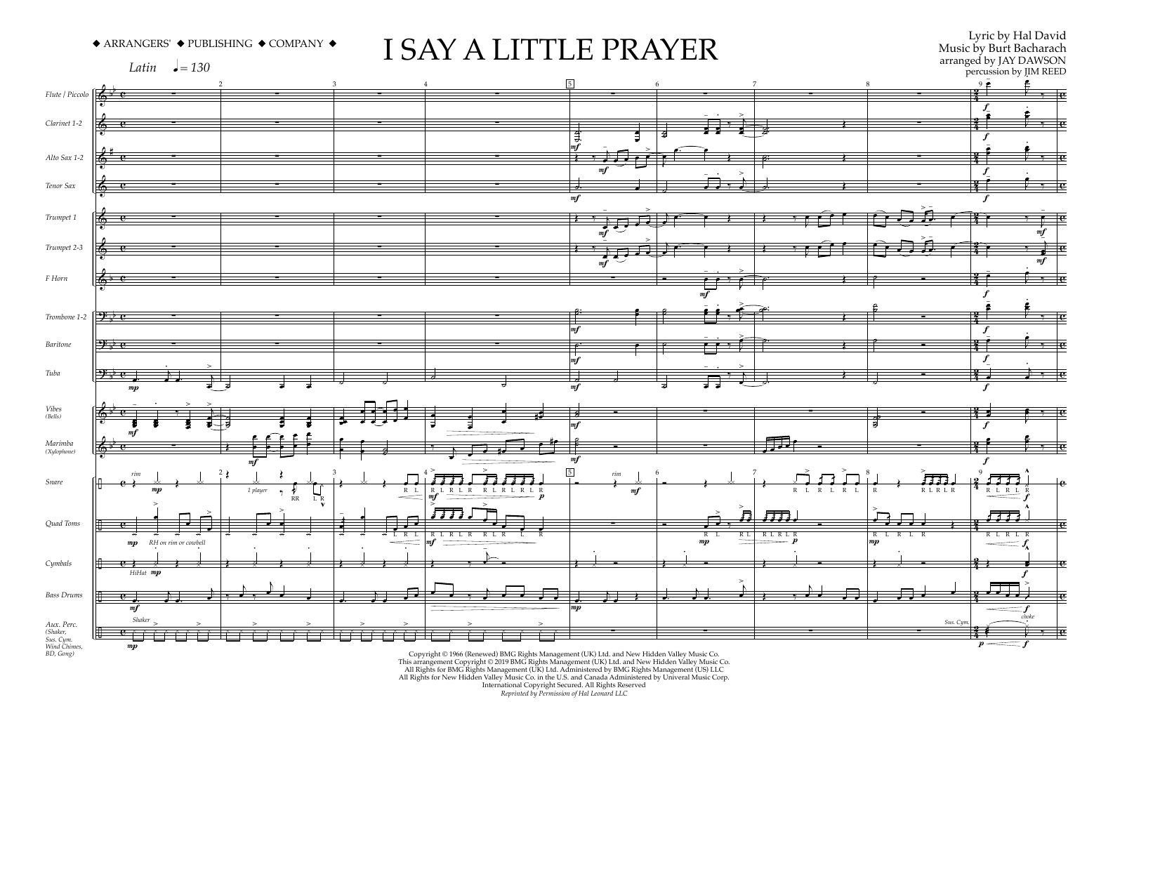 Aretha Franklin I Say a Little Prayer (arr. Jay Dawson) - Conductor Sheet Music Notes & Chords for Marching Band - Download or Print PDF