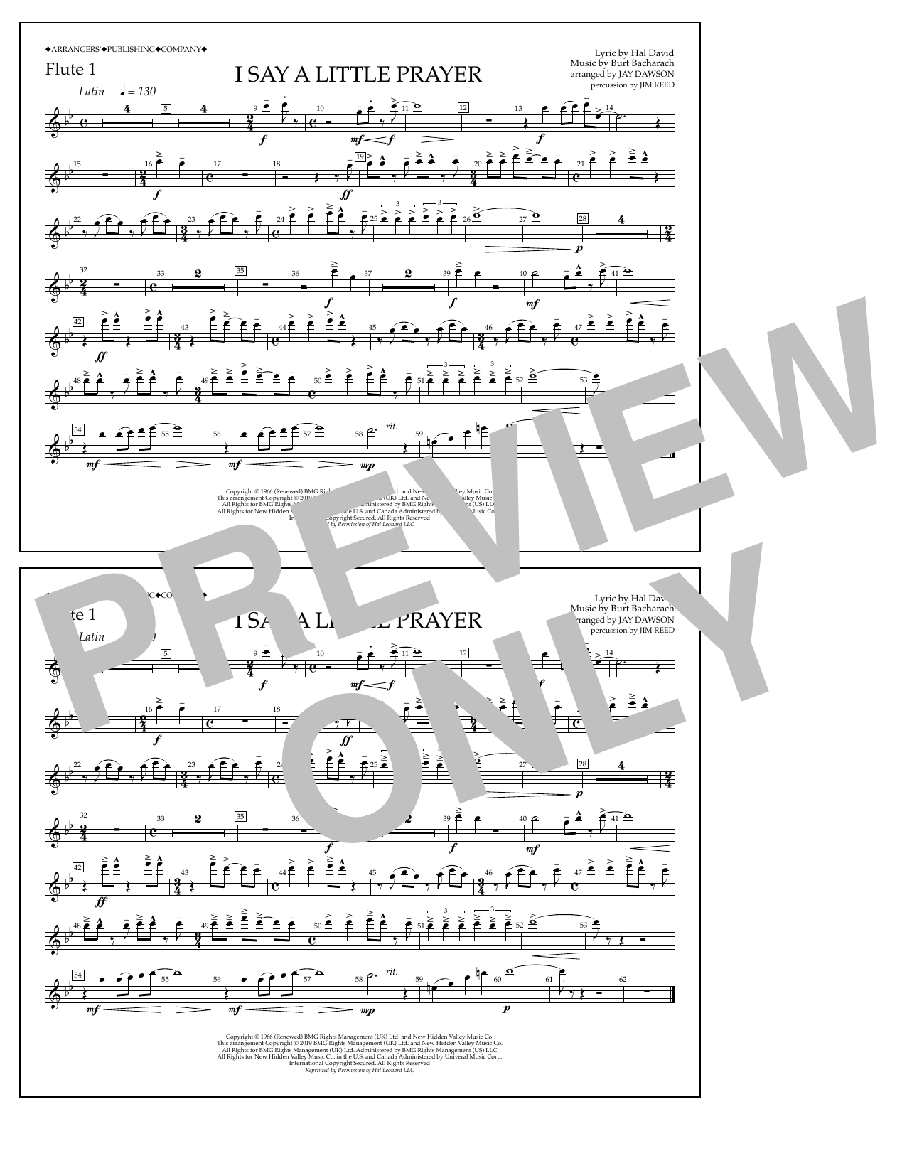 Aretha Franklin I Say a Little Prayer (arr. Jay Dawson) - Flute 1 Sheet Music Notes & Chords for Marching Band - Download or Print PDF
