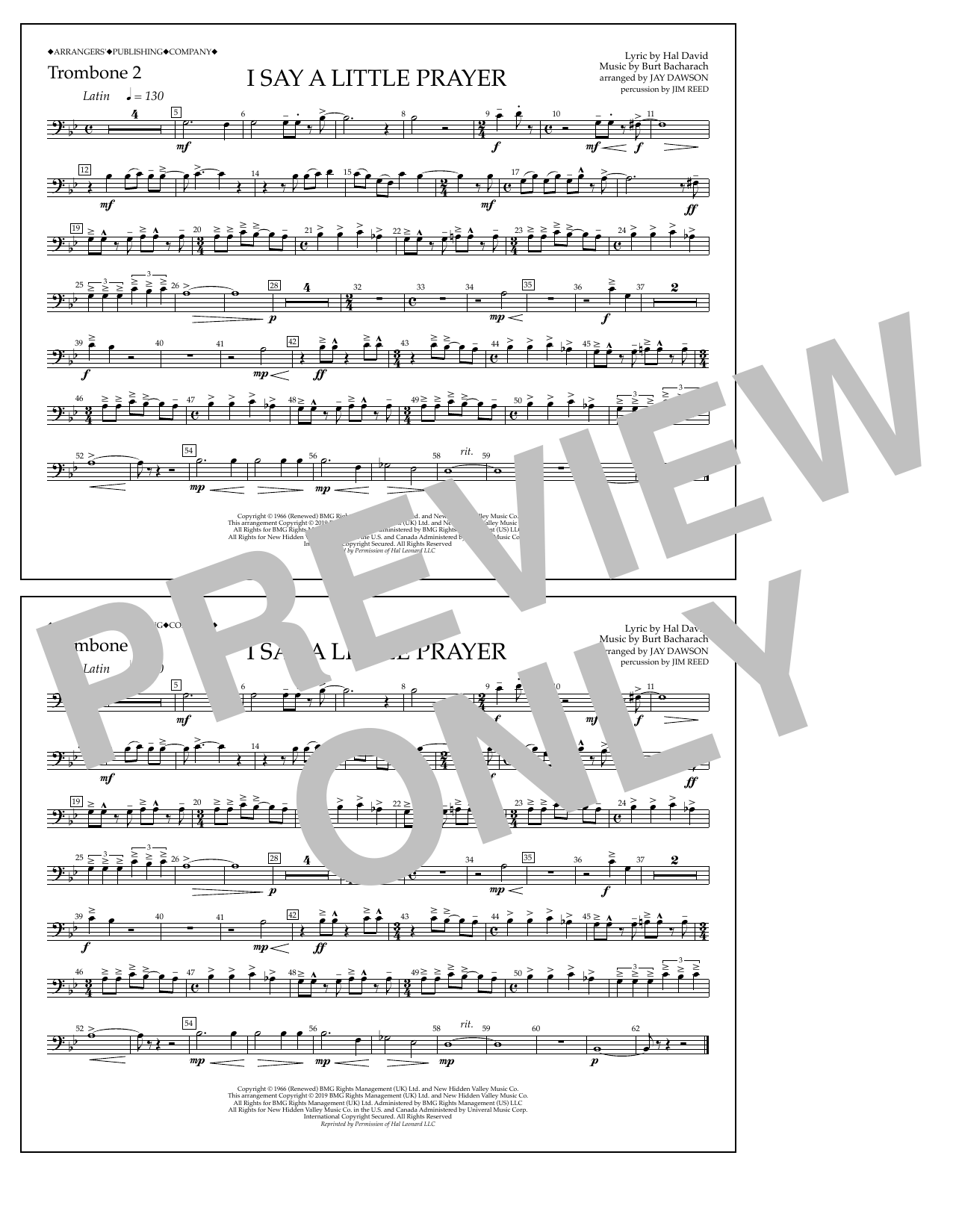 Aretha Franklin I Say a Little Prayer (arr. Jay Dawson) - Trombone 2 Sheet Music Notes & Chords for Marching Band - Download or Print PDF