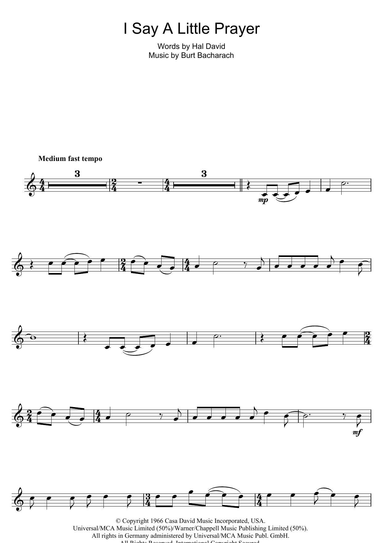 Aretha Franklin I Say A Little Prayer Sheet Music Notes & Chords for Lyrics & Chords - Download or Print PDF