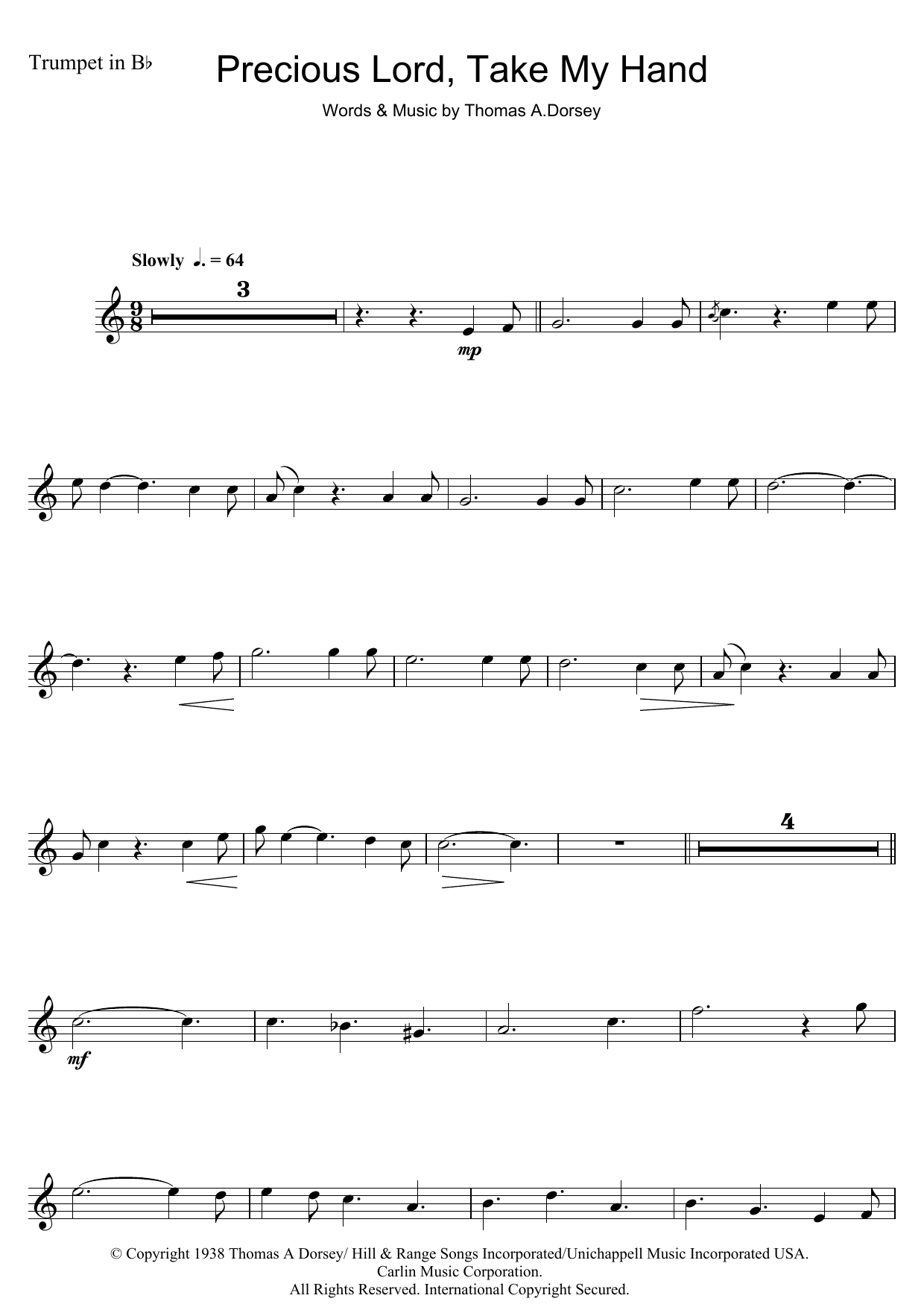 Aretha Franklin Precious Lord, Take My Hand (Take My Hand, Precious Lord) Sheet Music Notes & Chords for Clarinet - Download or Print PDF