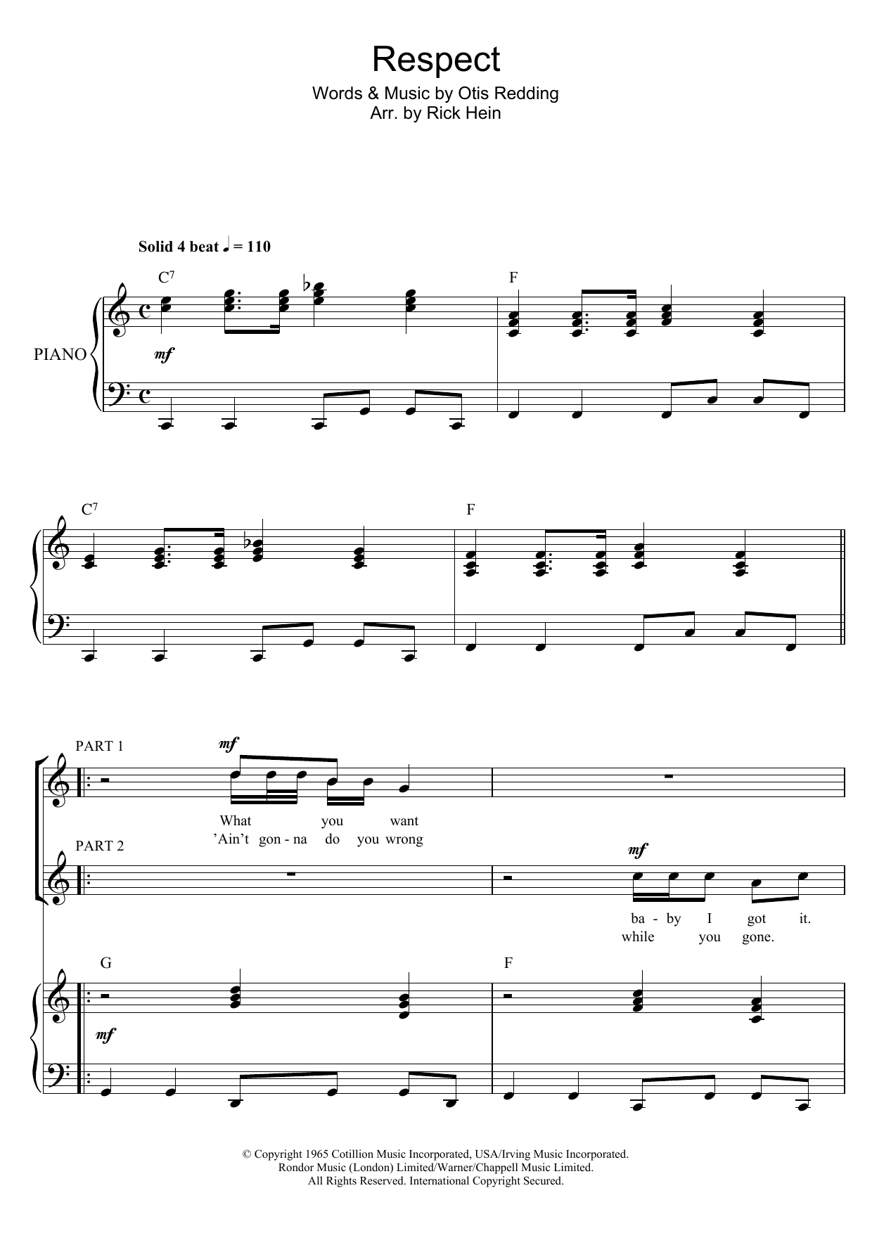 Aretha Franklin Respect (arr. Rick Hein) Sheet Music Notes & Chords for 2-Part Choir - Download or Print PDF