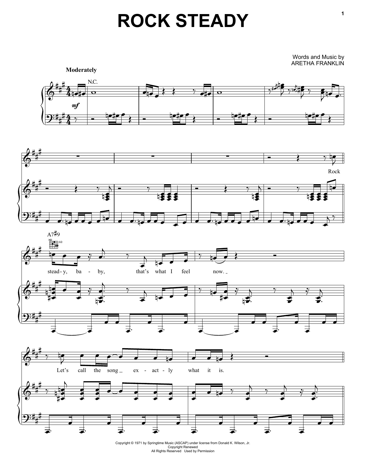 Aretha Franklin Rock Steady Sheet Music Notes & Chords for Piano, Vocal & Guitar (Right-Hand Melody) - Download or Print PDF